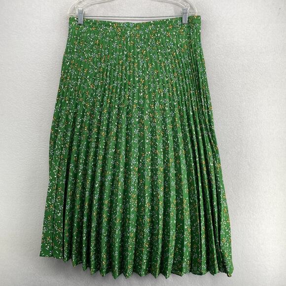 MAX STUDIO Skirt Medium Ditsy Floral Pleated Midi Lightweight Breathable Green - Picture 3 of 11